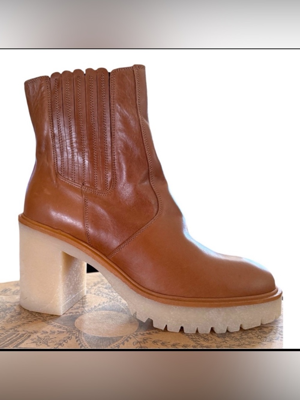 Free People Tan Leather James Chelsea Platform Heeled Boots Size 41 (US 10-10.5)